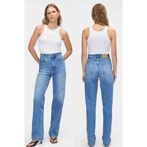 NWT Aligne 100% Cotton High Rise Denim Straight Leg Jeans Blue Women's Size 25